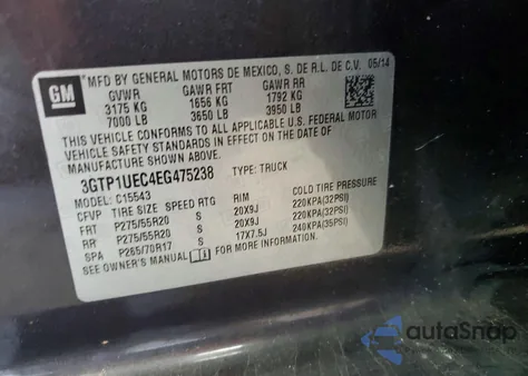 2014 GMC Sierra C1500 Sle z USA, uszkodzony, nr VIN 3GTP1UEC4EG475238